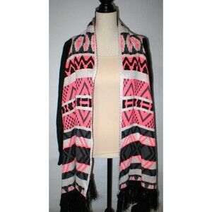 $190 OSFM Fringe Cardigan Womens Wrap New Designer Kiwi Tucker Black Coral White